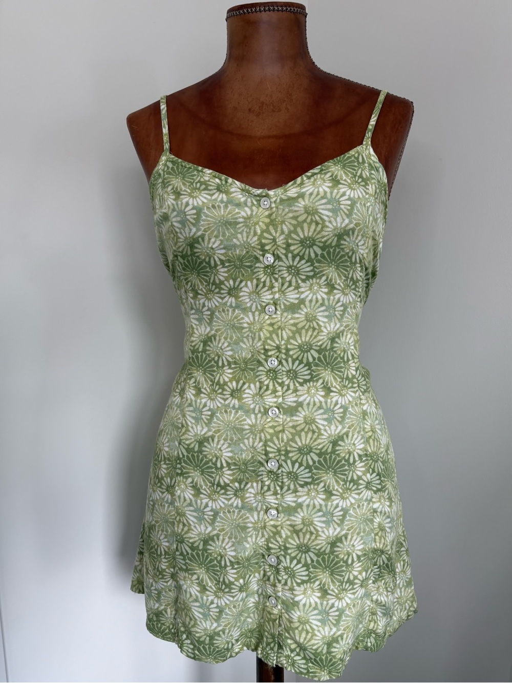 American Eagle Green Floral Babydoll Mini Sundress